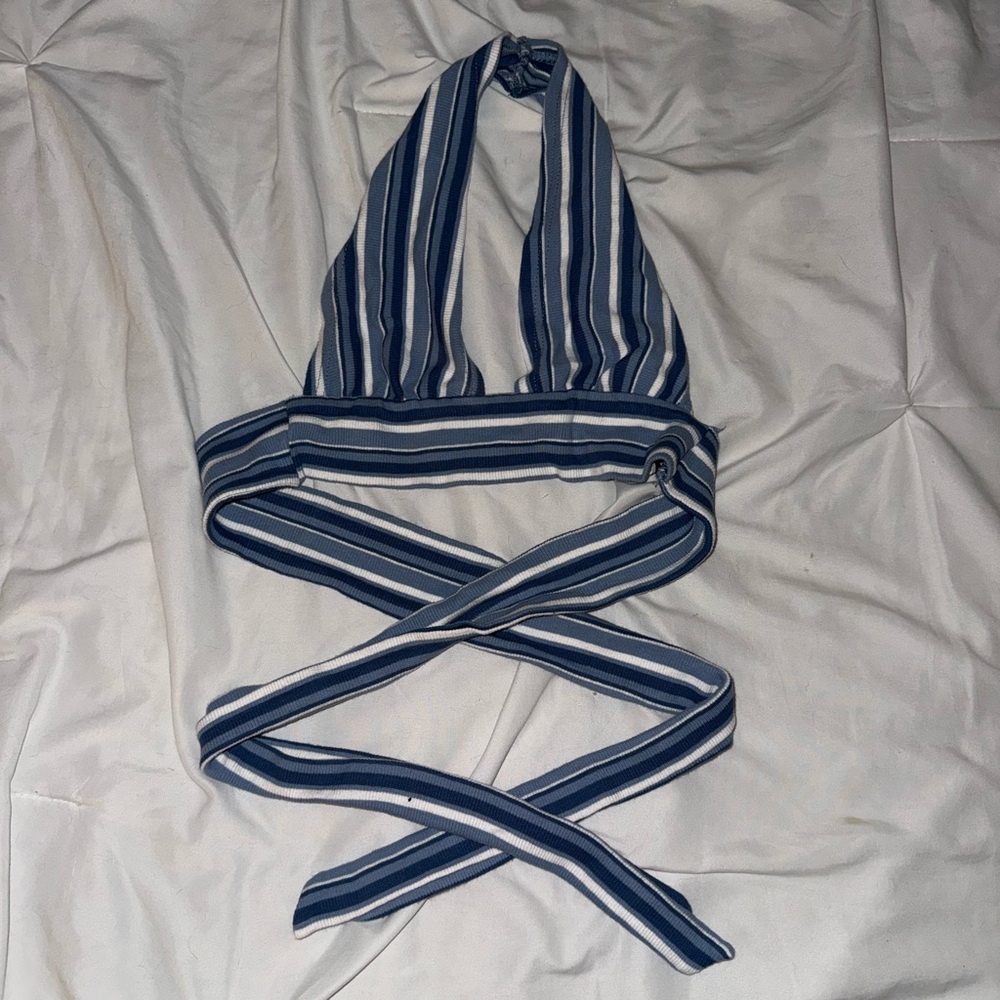 Blue and white crop top